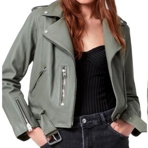NWT All Saints Balfern Biker leather jacket- sage green